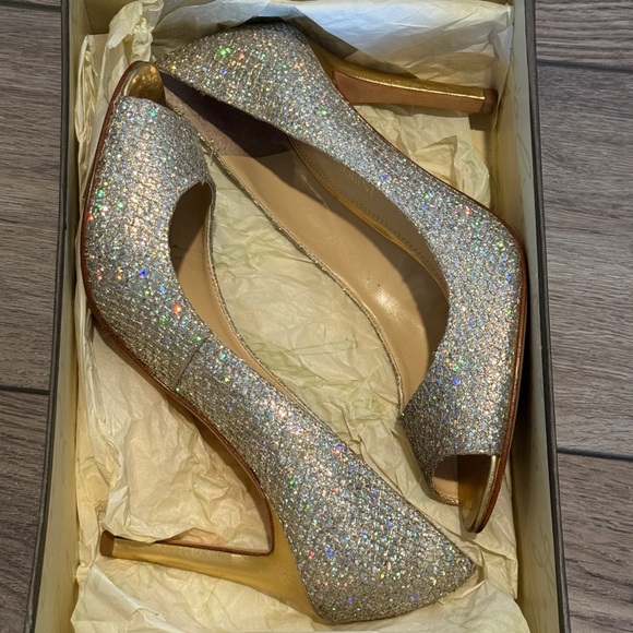 Enzo Angiolini Glittering Gold Silver Heels - Picture 15 of 16